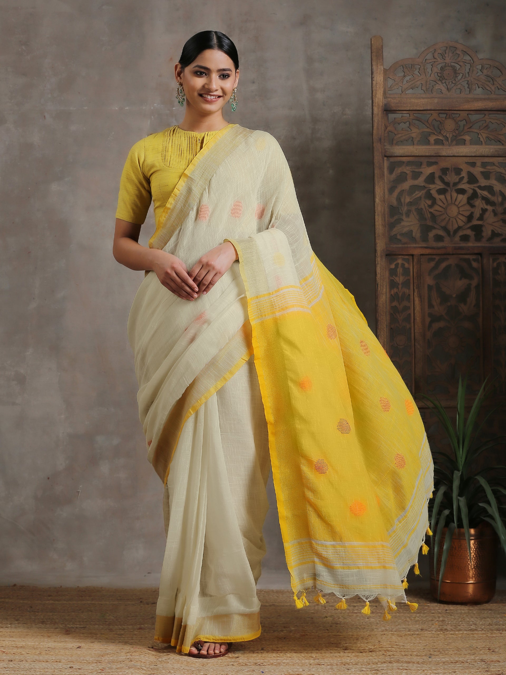 Lemon Peels Linen Blend Saree