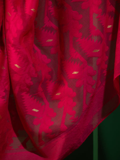 Authentic Aishwarya Pink Jamdani Cotton Saree