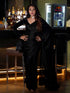 Pre-Draped 1-Minute Black Satin Saree with Big diamonds and Blouse Fabric