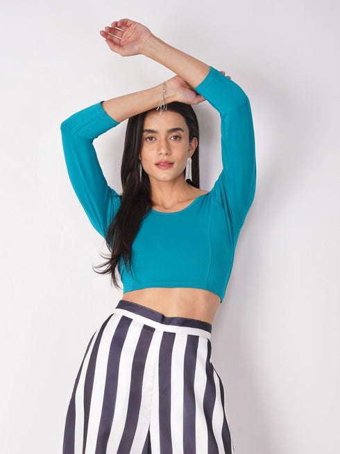 Women's ComfortEase 4-Way Stretch Turquoise Long Sleeve Blouse