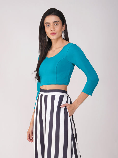 Women's ComfortEase 4-Way Stretch Turquoise Long Sleeve Blouse