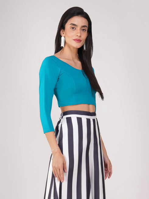 Women's ComfortEase 4-Way Stretch Turquoise Long Sleeve Blouse