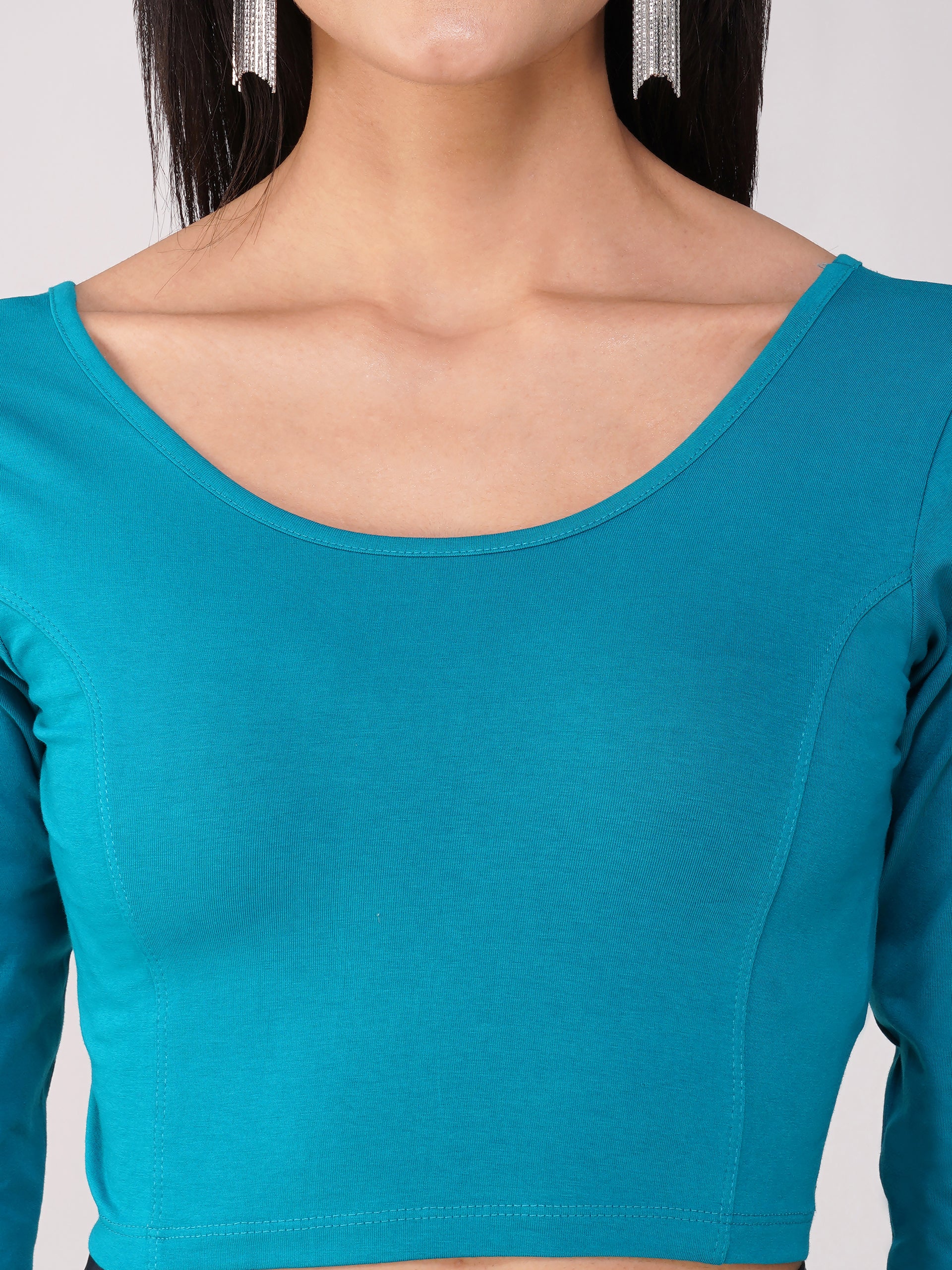 Women's ComfortEase 4-Way Stretch Turquoise Long Sleeve Blouse