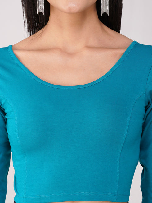 Women's ComfortEase 4-Way Stretch Turquoise Long Sleeve Blouse