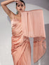 First Date Peach Satin Saree with Beads & Blouse Fabric