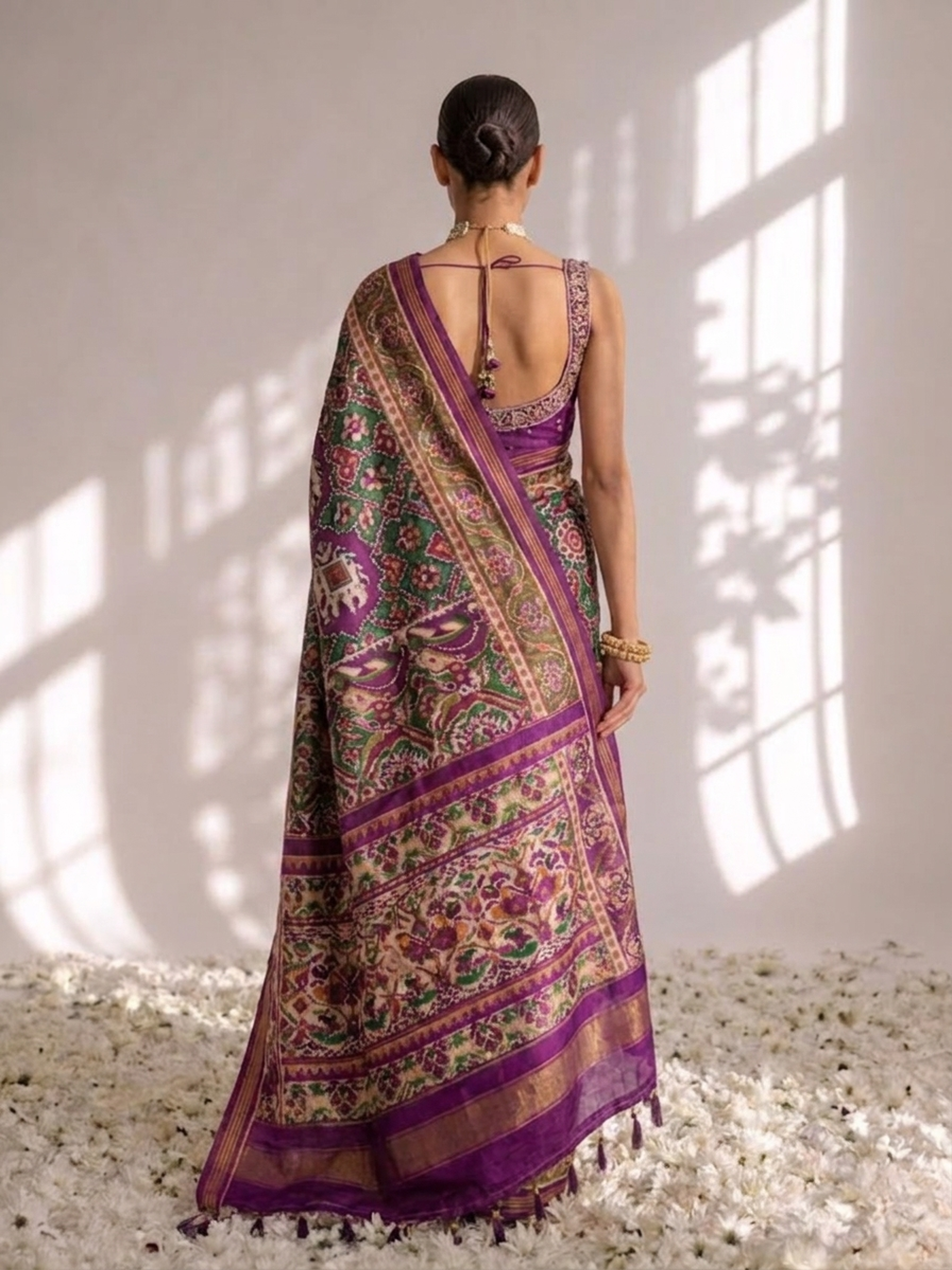 Purple Silk Patola Saree with Self Blouse Fabric