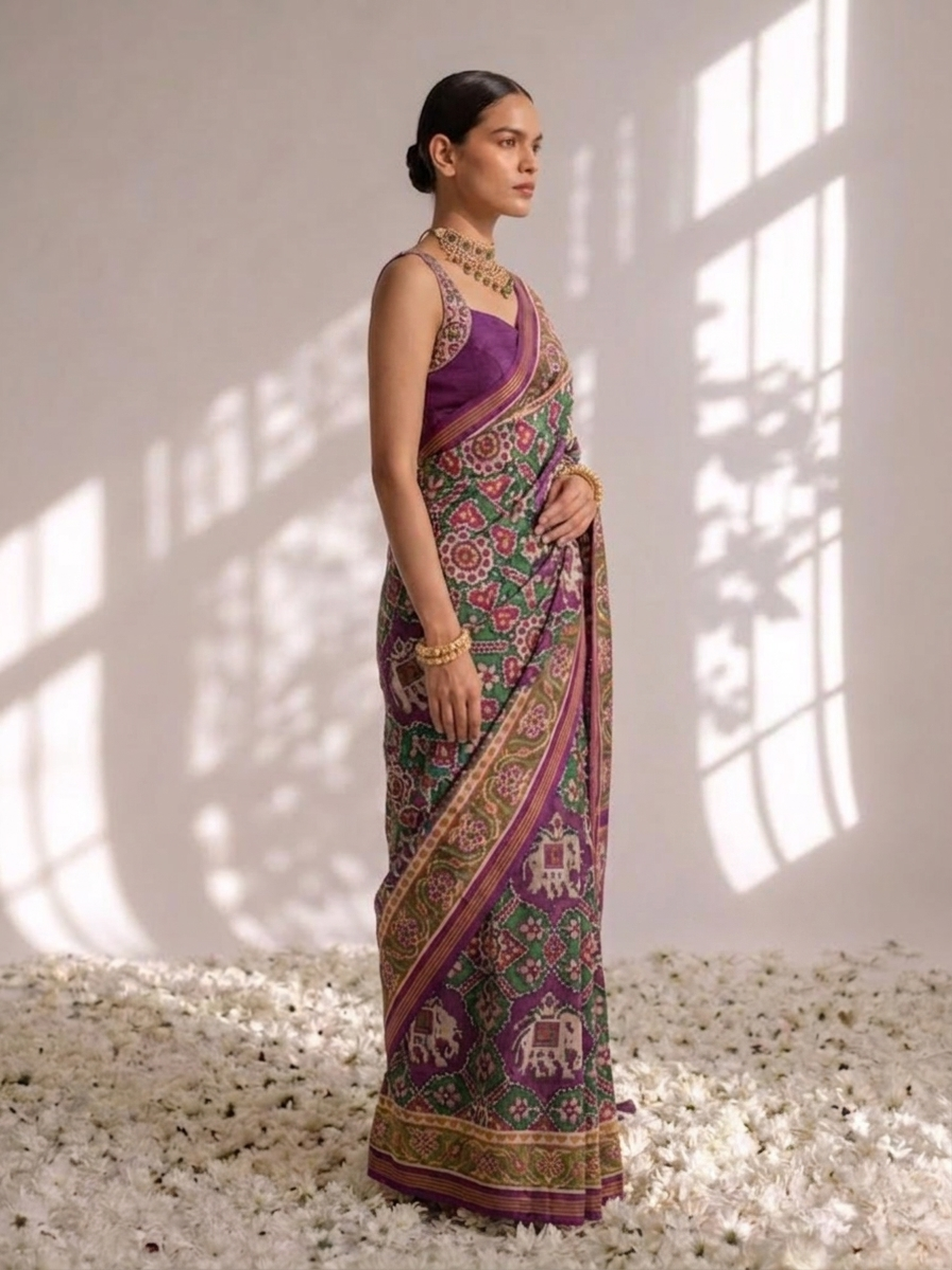 Purple Silk Patola Saree with Self Blouse Fabric