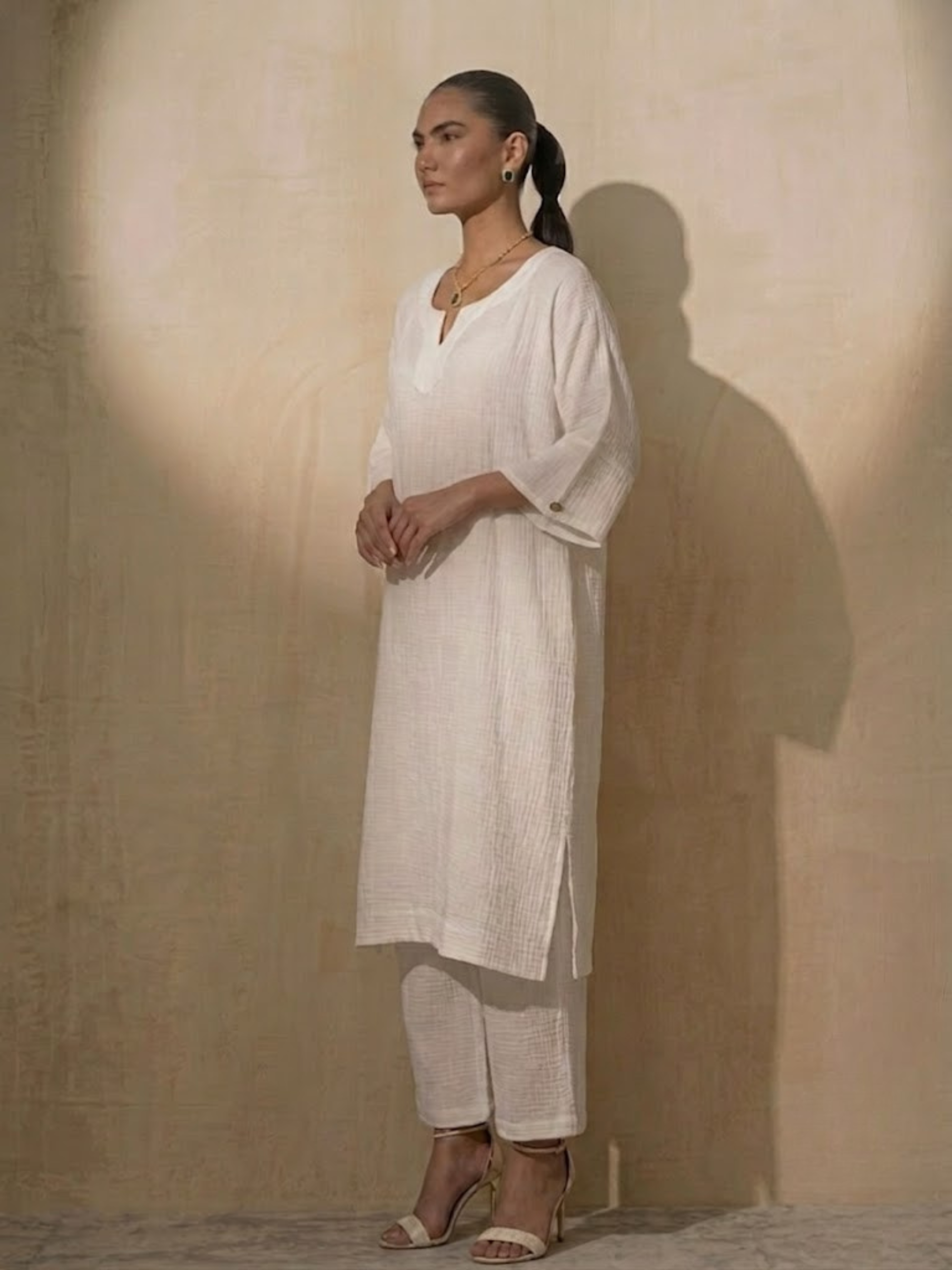 2 pc Set - White Easy Addictive Travel Airflow Kurta and Pant Set