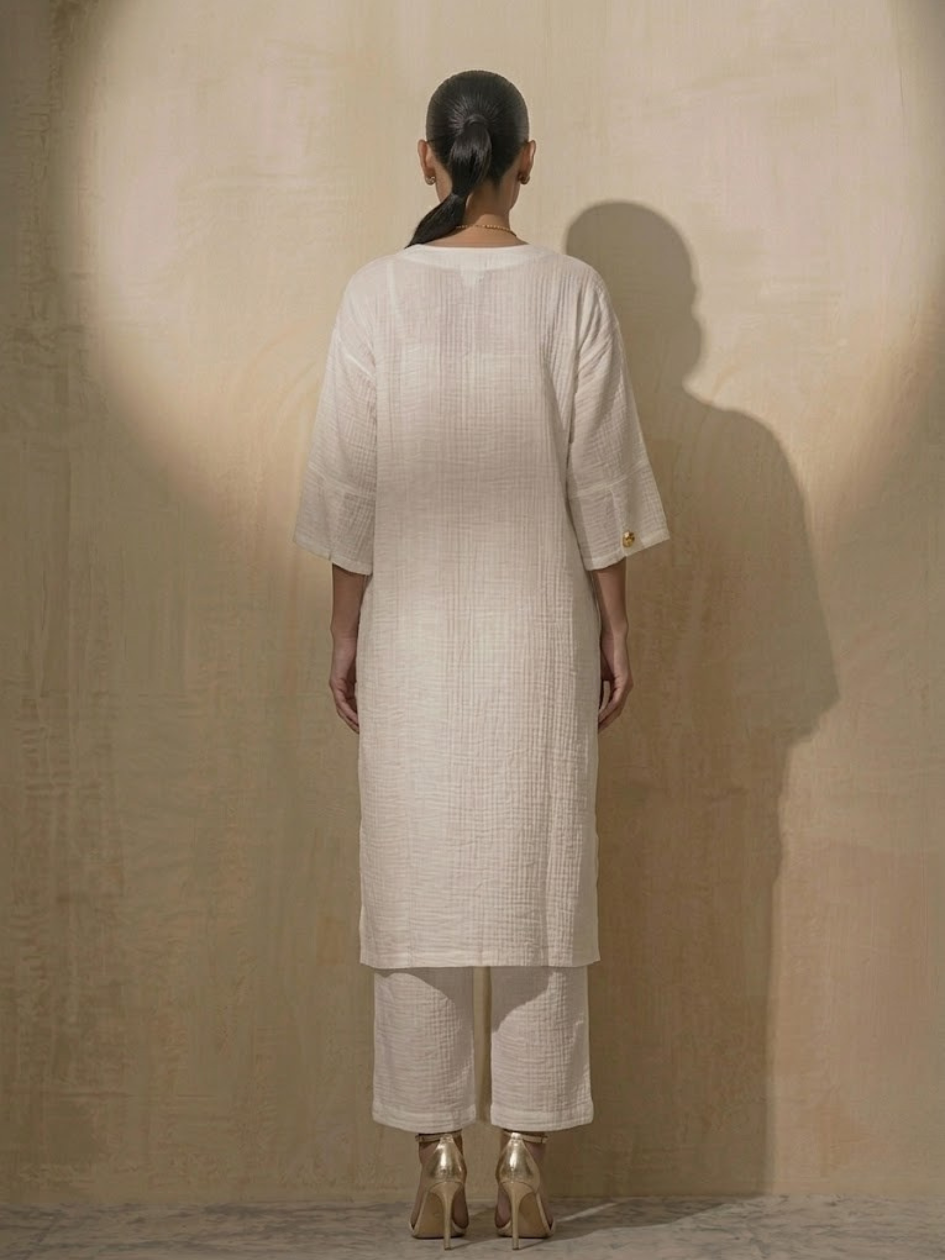 2 pc Set - White Easy Addictive Travel Airflow Kurta and Pant Set