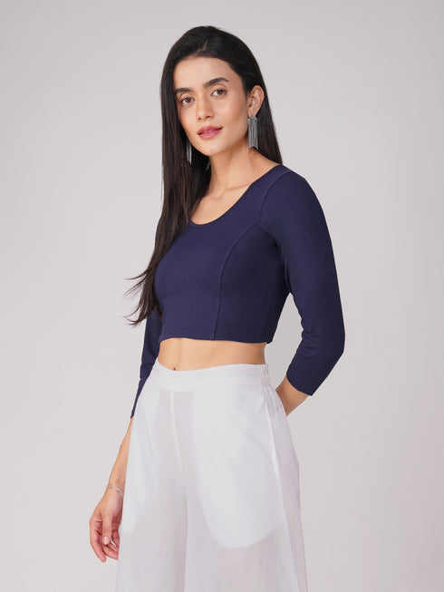Women's ComfortEase 4-Way Stretch Blue Long Sleeve Blouse