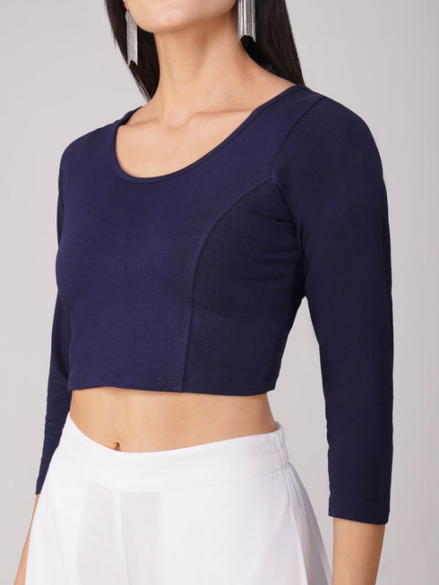Women's ComfortEase 4-Way Stretch Blue Long Sleeve Blouse
