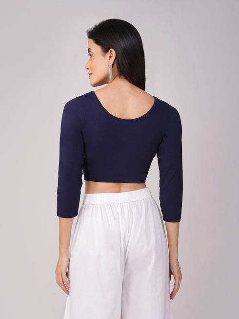 Women's ComfortEase 4-Way Stretch Blue Long Sleeve Blouse