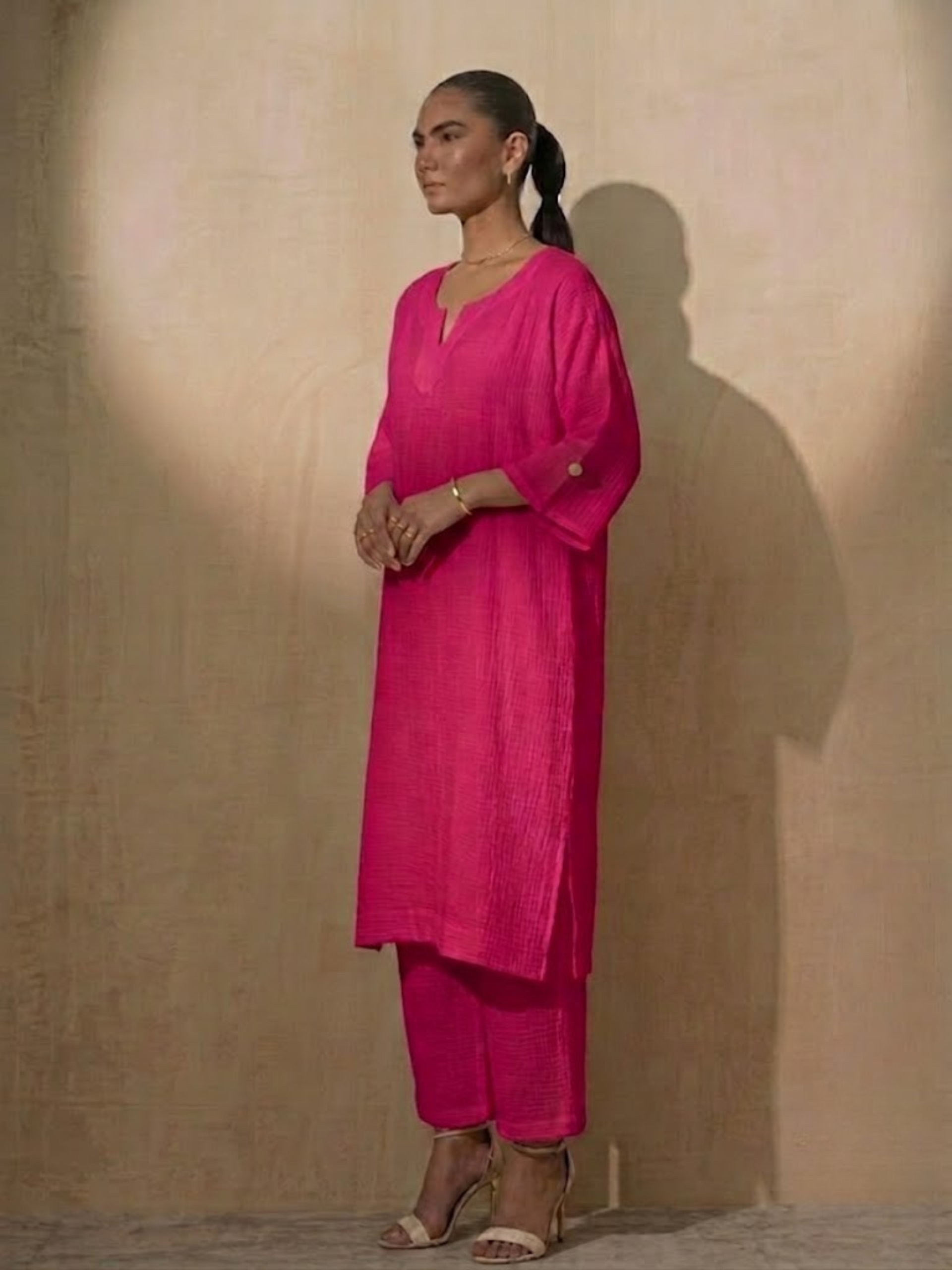 2 pc Set - Fuschia Easy Addictive Travel Airflow Kurta and Pant Set