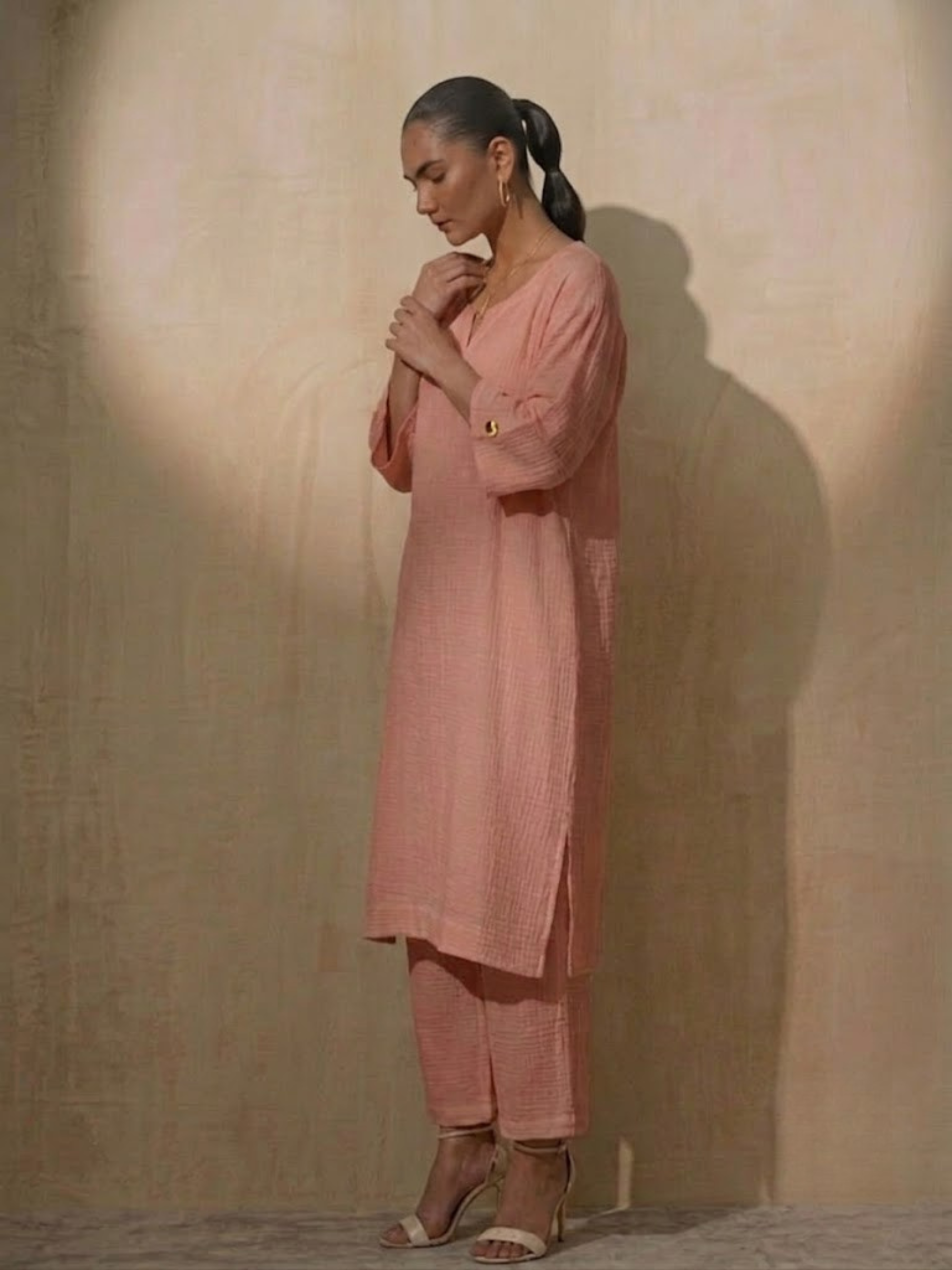 2 pc Set - Blush Pink Easy Addictive Travel Airflow Kurta and Pant Set
