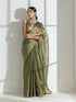 Wasabi Organza Chiffon Saree with Beads with Self Blouse Fabric