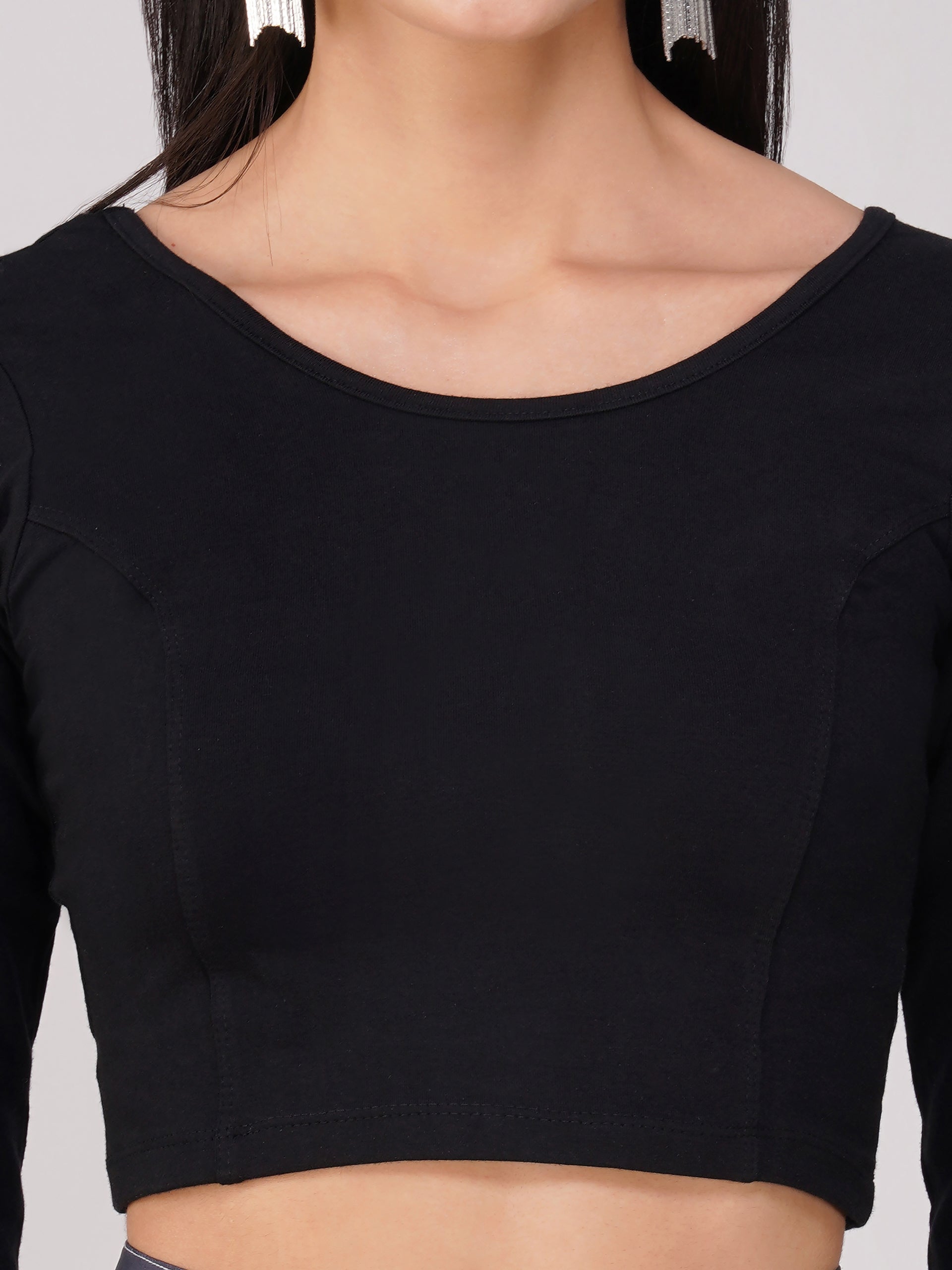 Blouse - Stretchy Black LONG Sleeve Blouse