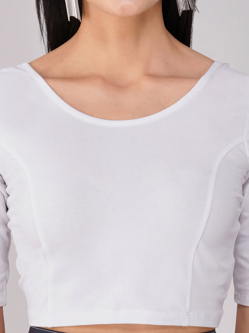 Women's ComfortEase 4-Way Stretch White Short Sleeve Blouse