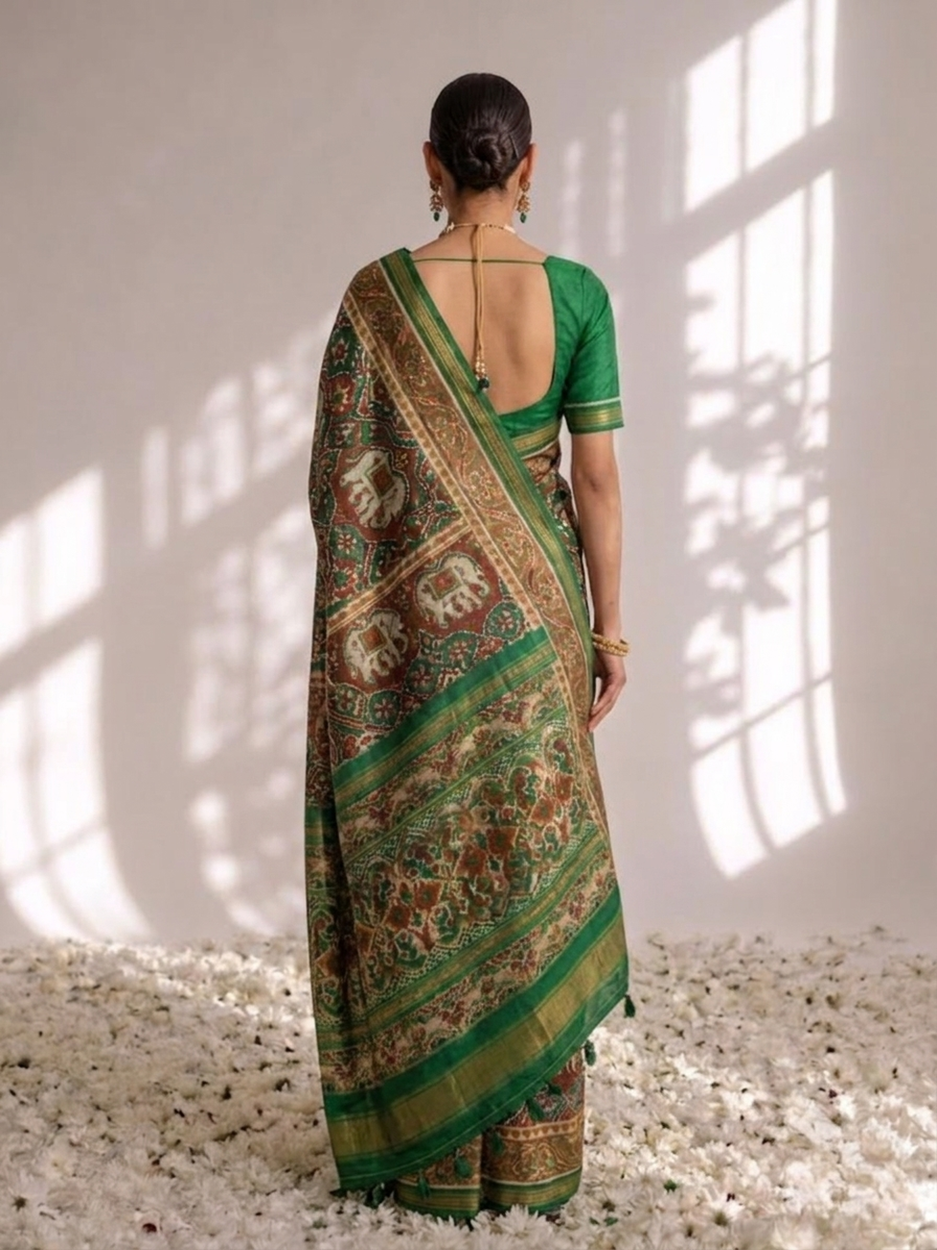 Green Silk Patola Saree with Self Blouse Fabric