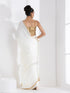 Majestic Cream Satin Saree with Gold Lace
