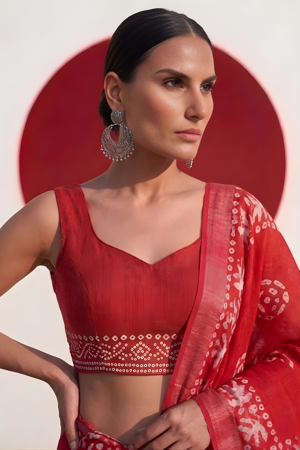 Red Hand Block Printed Soft Cotton Saree with Blouse Fabric