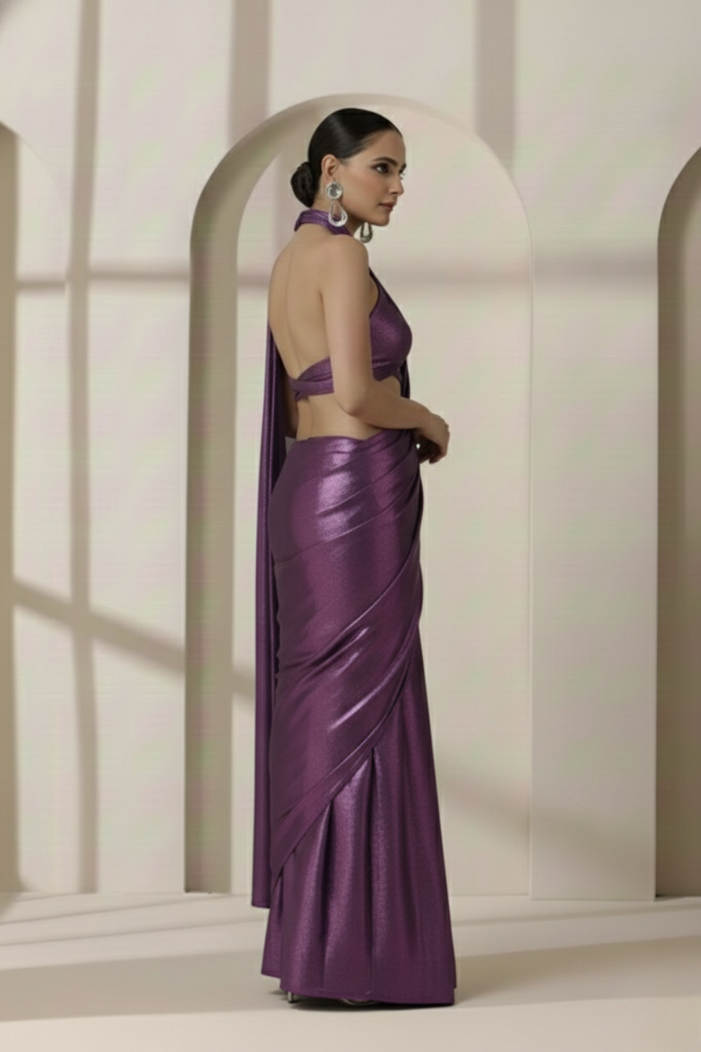 Amythst Gold Chiffon Saree with Pendants with Self Blouse