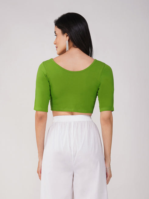 Women's ComfortEase 4-Way Stretch Mehndi Green Short Sleeve Blouse