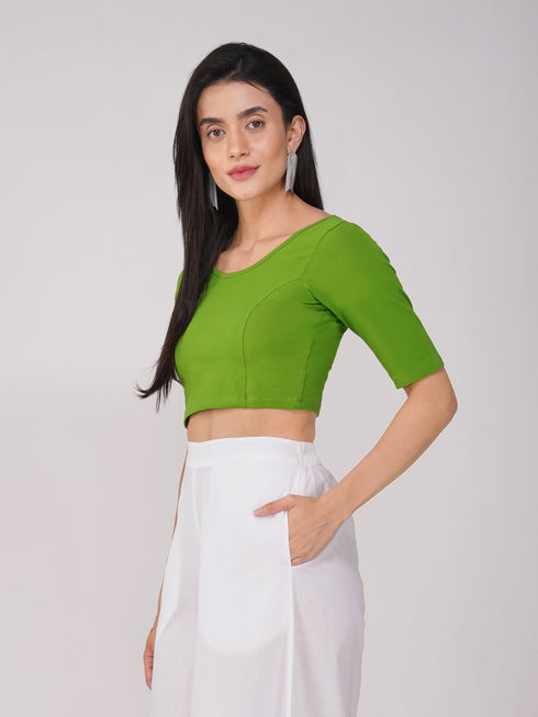 Women's ComfortEase 4-Way Stretch Mehndi Green Short Sleeve Blouse