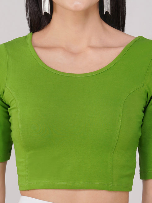 Women's ComfortEase 4-Way Stretch Mehndi Green Short Sleeve Blouse