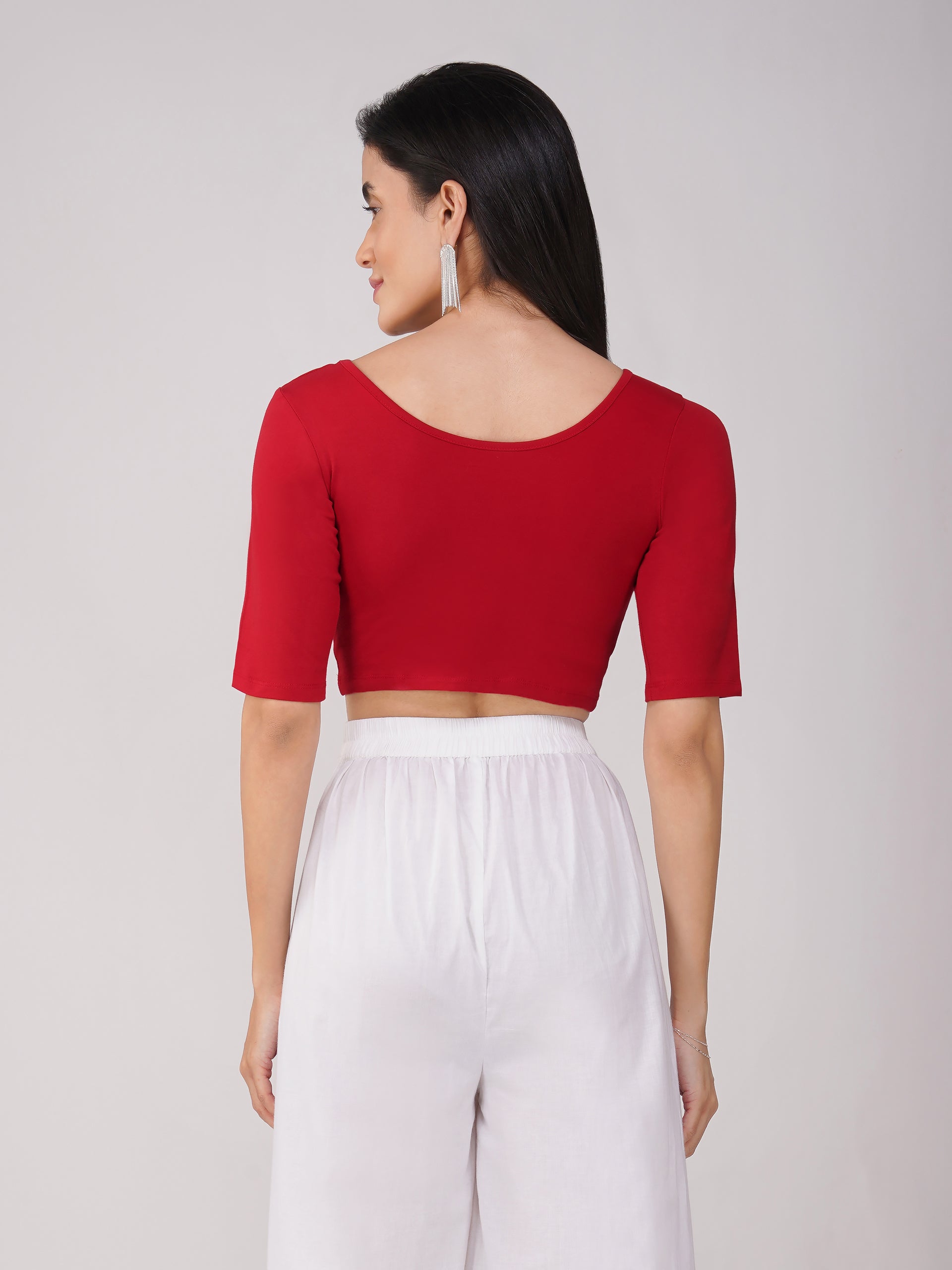 Women's ComfortEase 4-Way Stretch Red Short Sleeve Blouse