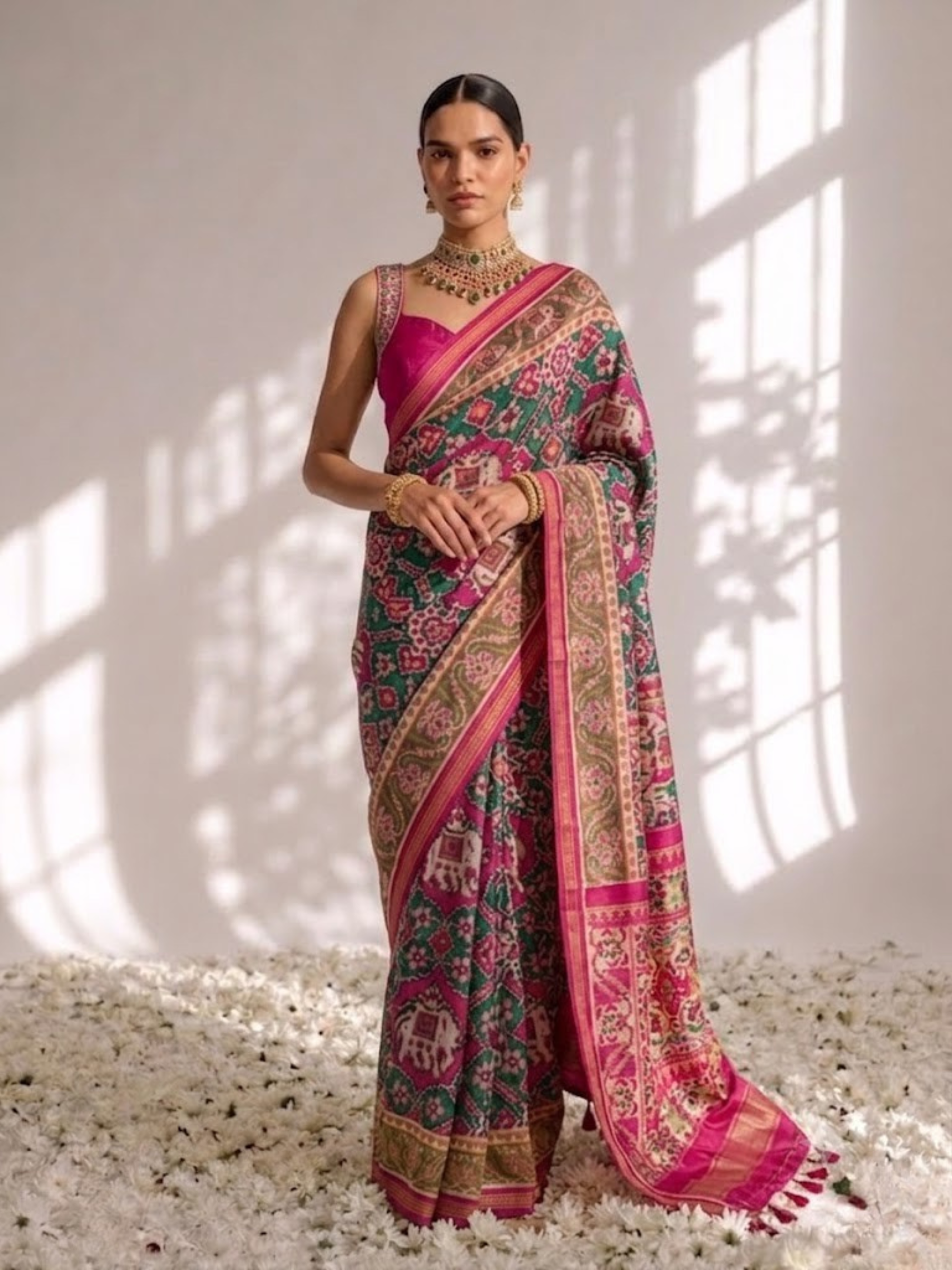 Pink Silk Patola Saree with Self Blouse Fabric