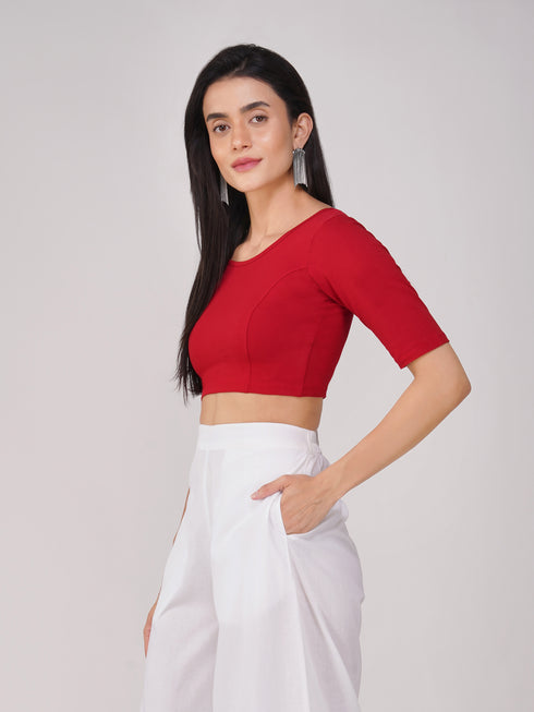 Women's ComfortEase 4-Way Stretch Red Short Sleeve Blouse