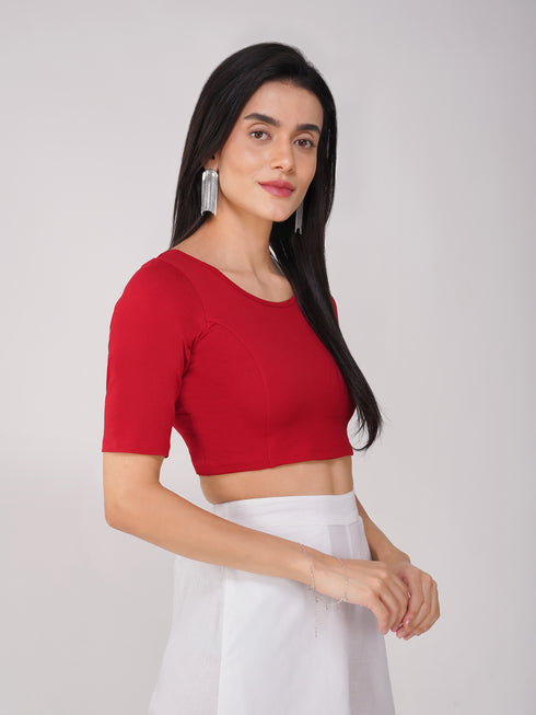 Women's ComfortEase 4-Way Stretch Red Short Sleeve Blouse