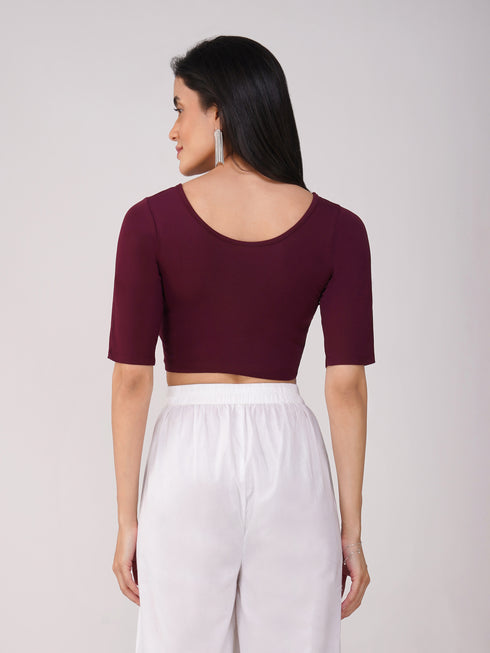Women's ComfortEase 4-Way Stretch Wine Short Sleeve Blouse