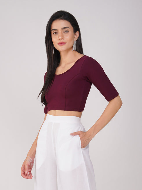 Women's ComfortEase 4-Way Stretch Wine Short Sleeve Blouse