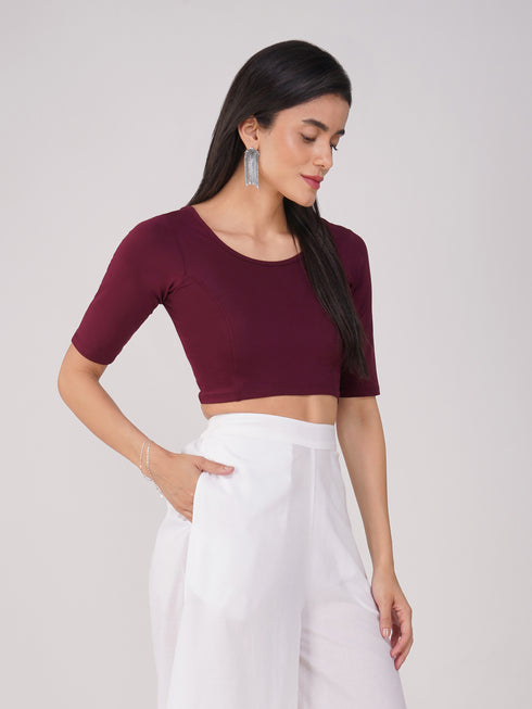 Women's ComfortEase 4-Way Stretch Wine Short Sleeve Blouse