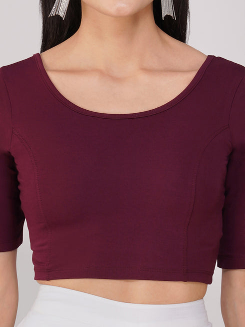 Women's ComfortEase 4-Way Stretch Wine Short Sleeve Blouse