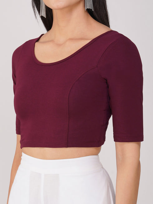 Women's ComfortEase 4-Way Stretch Wine Short Sleeve Blouse