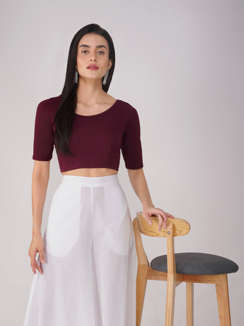 Women's ComfortEase 4-Way Stretch Wine Short Sleeve Blouse