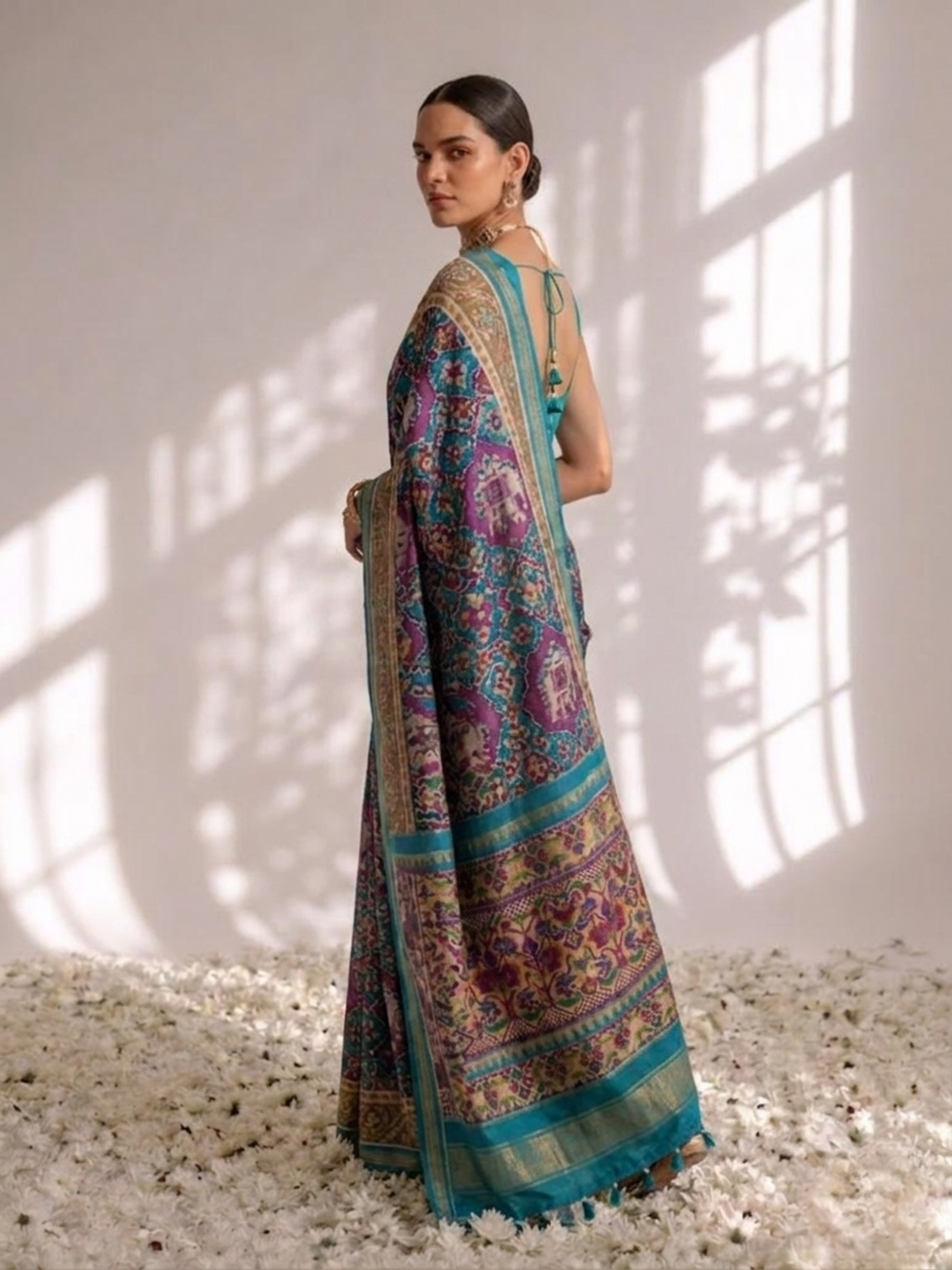 Blue Silk Patola Saree with Self Blouse Fabric