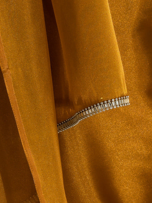 Brushed Bronze Organza Saree with Diamond Lace & Self Blouse Fabric