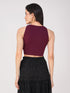 Women's Stretchy Knitted Halter Neck Wine Crop Top