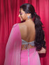 Pre-Draped 1-Minute Pink Georgette with Fuchsia Crepe Saree with Blouse Fabric