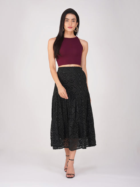 Women's Stretchy Knitted Halter Neck Wine Crop Top