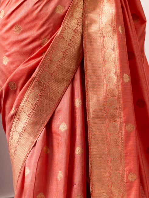 Koyal Pink & Gold Soft Silk Saree with Blouse Fabric