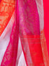 White Linen Ganga Yamuna Red & Orange Saree with Blouse Fabric