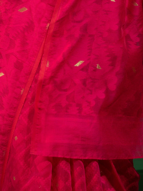 Authentic Aishwarya Pink Jamdani Cotton Saree