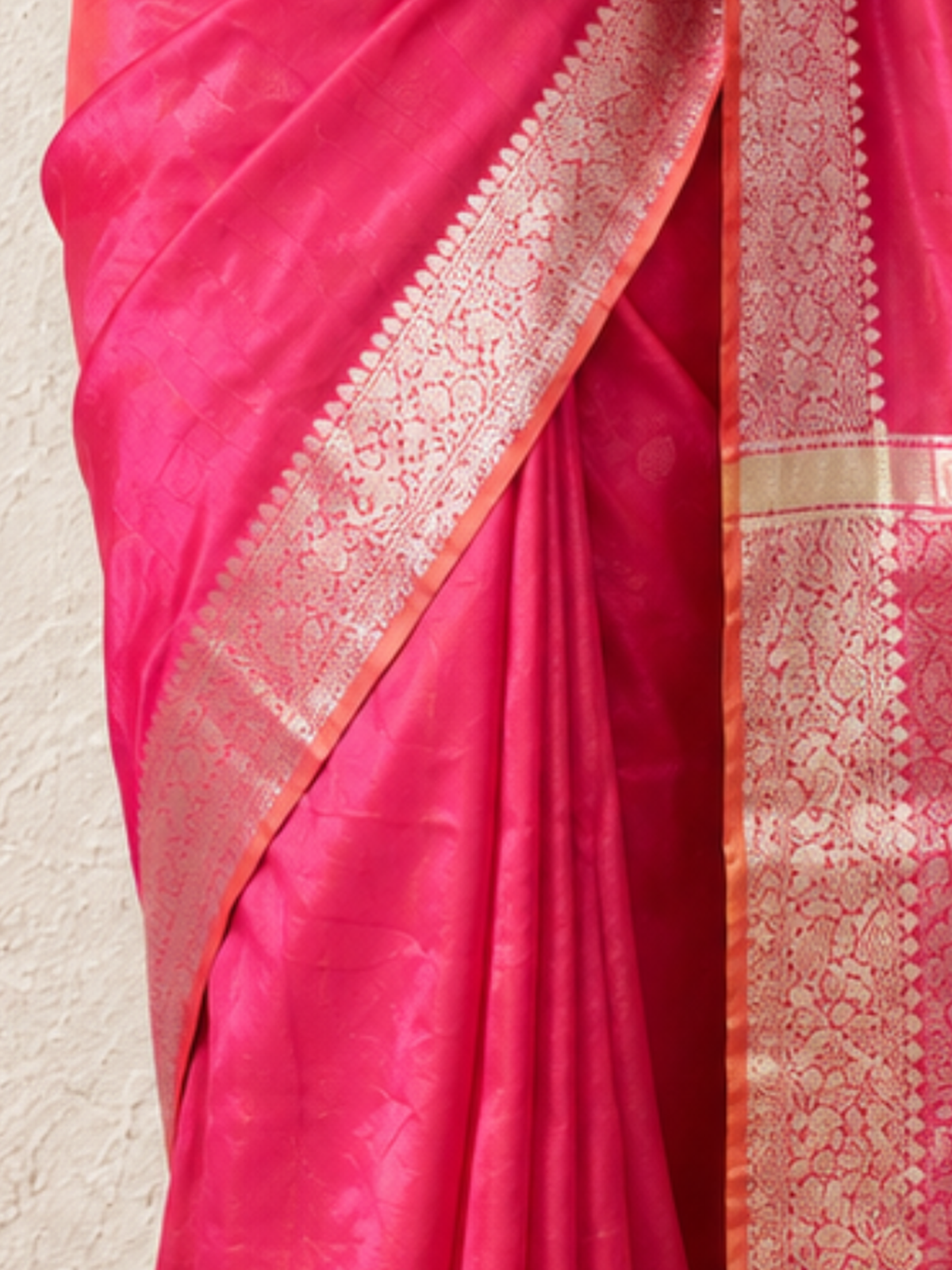Pink and Yellow Dual Shade Chanderi Cotton Silk Saree with Matching Blouse Fabric