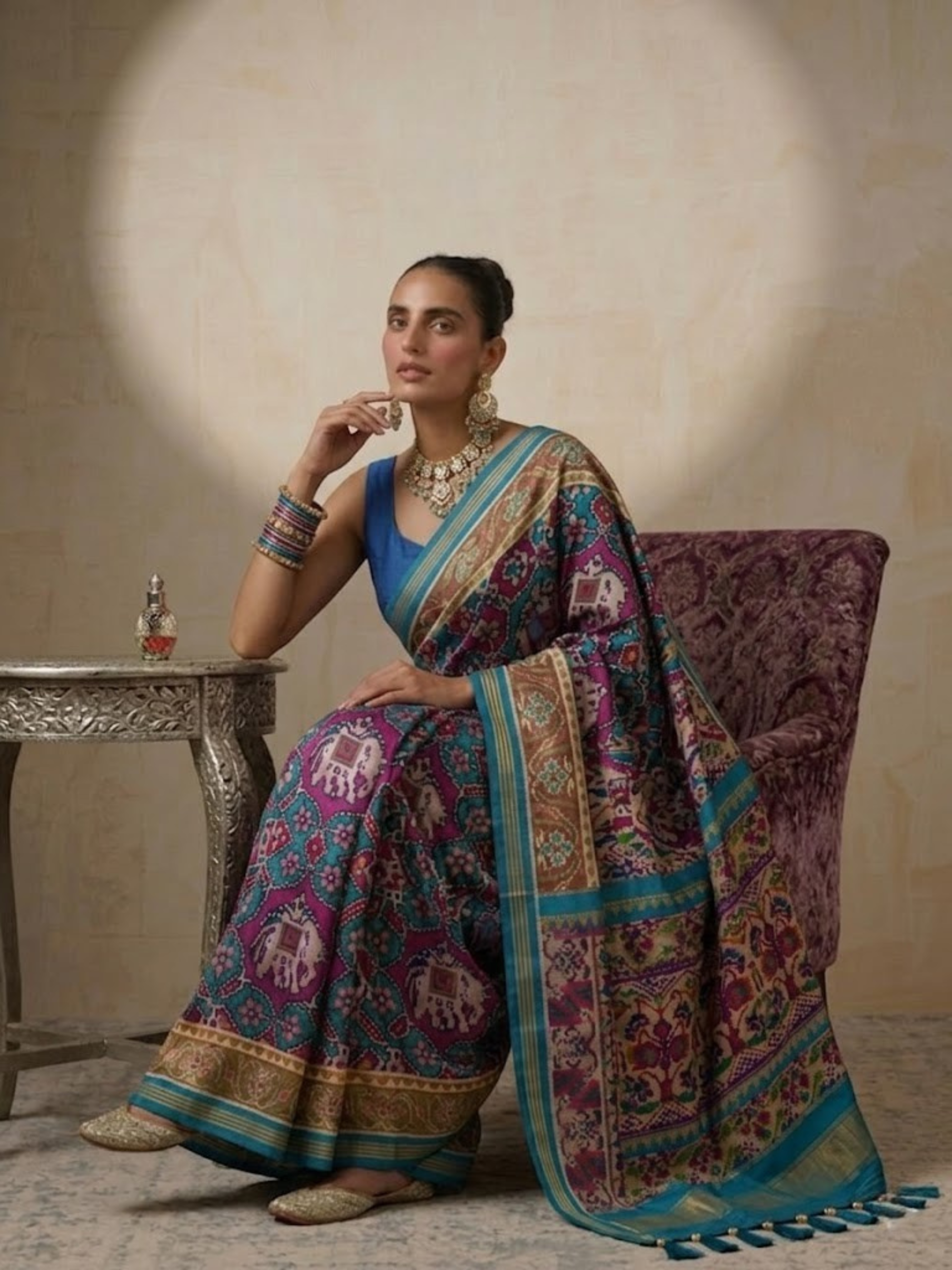 Blue Silk Patola Saree with Self Blouse