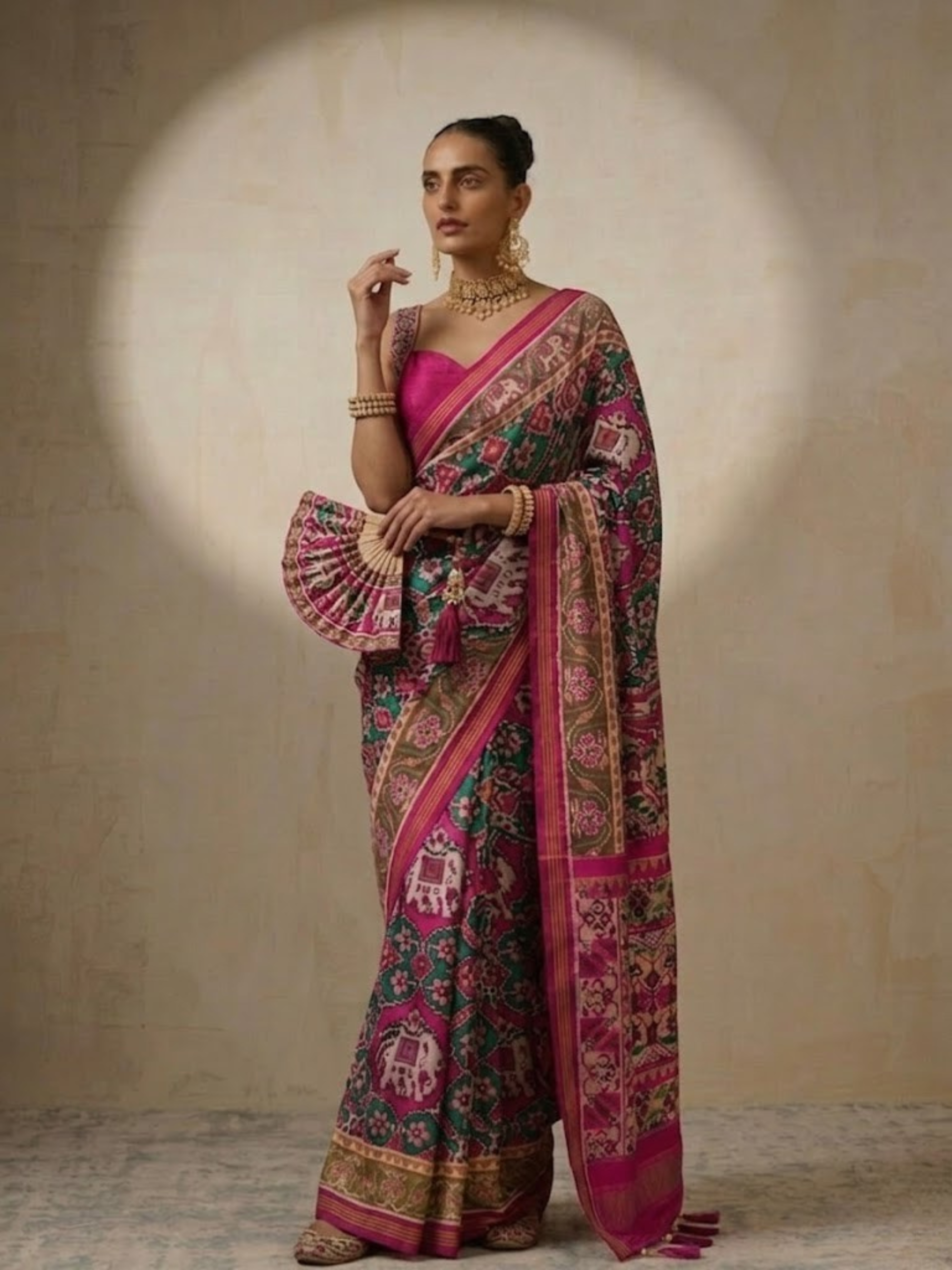 Pink Silk Patola Saree with Self Blouse