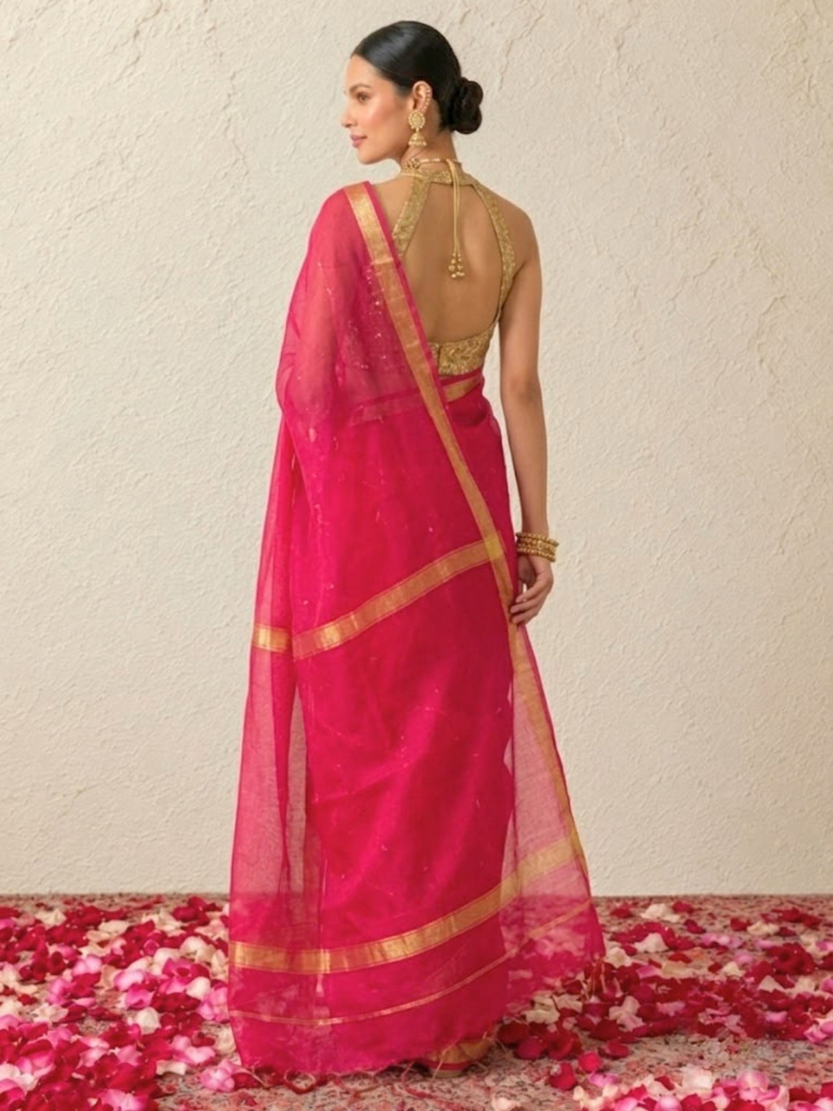 Fushia Chanderi Cotton Silk Allover Butti Saree with Matching Blouse Fabric